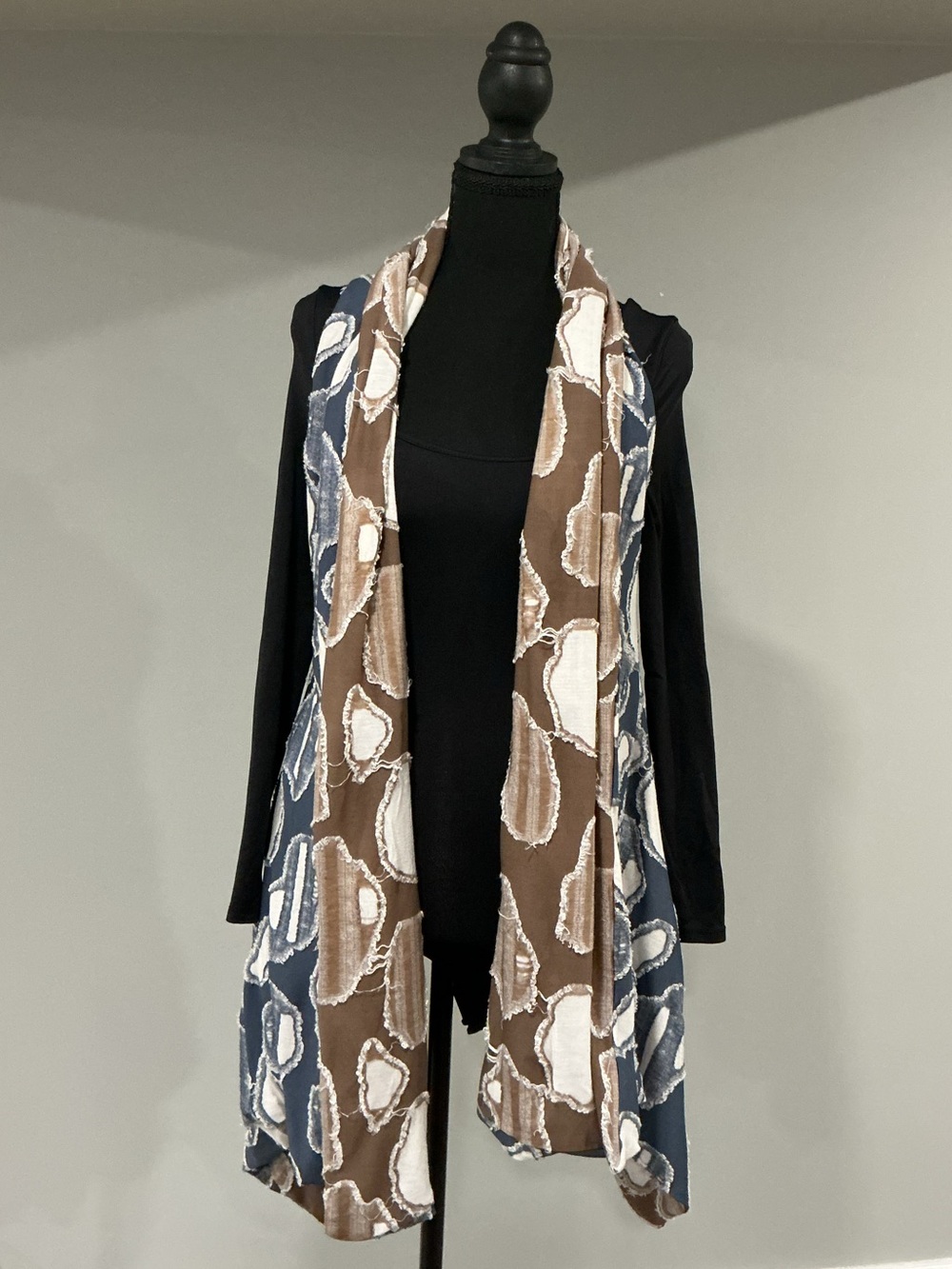Mechant Blue and Brown Waterfall Open Front Vest